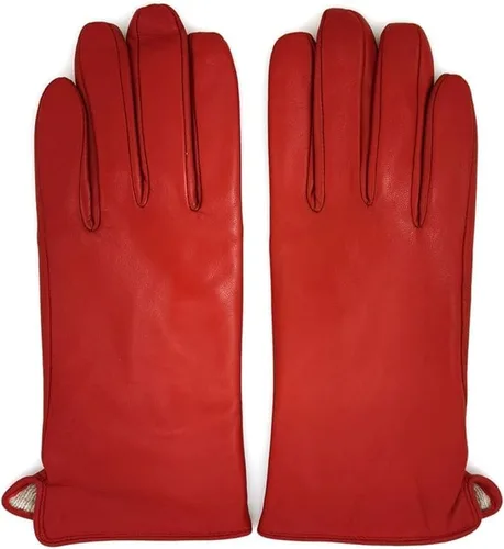 Vista 4 de ZLUXURQ Guantes de cuero suave italiano de lujo para mujer, guantes de piel de oveja genuina para mujer, guantes de clima frío con forro de cachemira