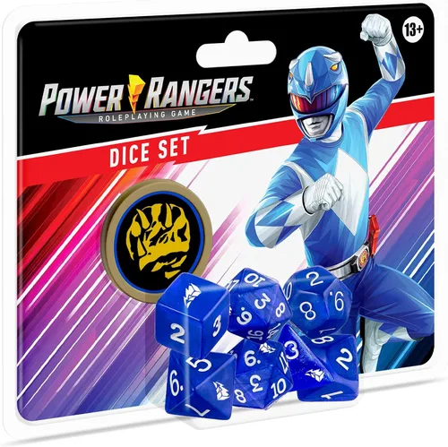 Vista 8 de Renegade Game Studios Power Rangers RPG - Juego de dados poliédricos negros de 8 piezas con moneda de poder personalizada