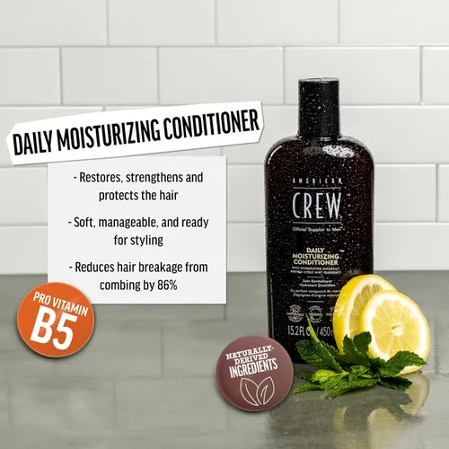 Vista 2 de American Crew Acondicionador para hombres, hidratante diario, derivado de forma natural, fórmula vegana, fragancia de menta cítrica, 3.3 onzas