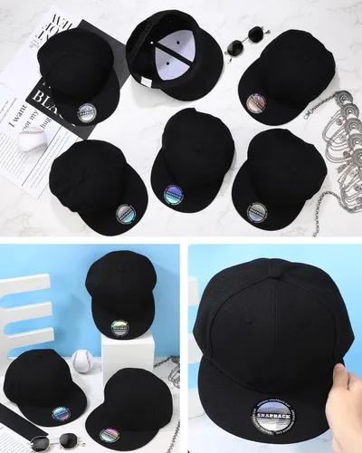Vista 6 de 15 Pack Snapback Hats for Men Hip Hop Style Hats Solid Baseball Hats Adjustable Snapback Cap Flat Brim Baseball Caps
