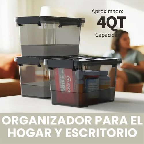 Vista 4 de Contenedores de almacenamiento de plástico negro con pestillo, paquete de 8 contenedores de plástico transparente con asa y tapa, multiusos, 4