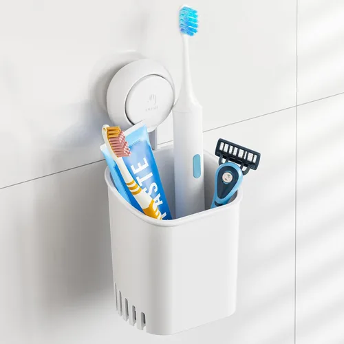 Vista 16 de TAILI - Portacepillos patentado con ventosa, soporte para cepillo de dientes de acero inoxidable anti-acumulación de agua para ducha, organizador