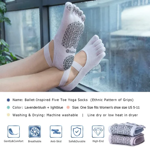 Vista 3 de Ozaiic Yoga Socks for Women with Grips, Non-Slip Five Toe Socks for Pilates, Barre, Ballet, Fitness