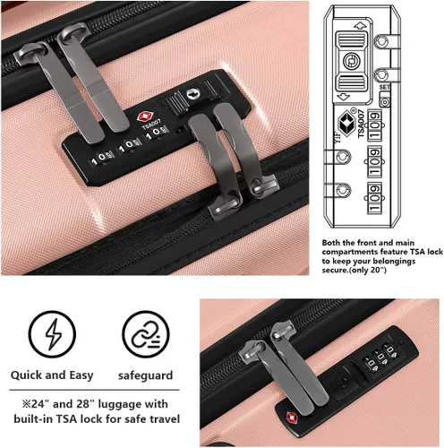 Vista 5 de AnyZip Maletas de equipaje con ruedas giratorias PC+ABS Hardshell TSA Lock, Rosado