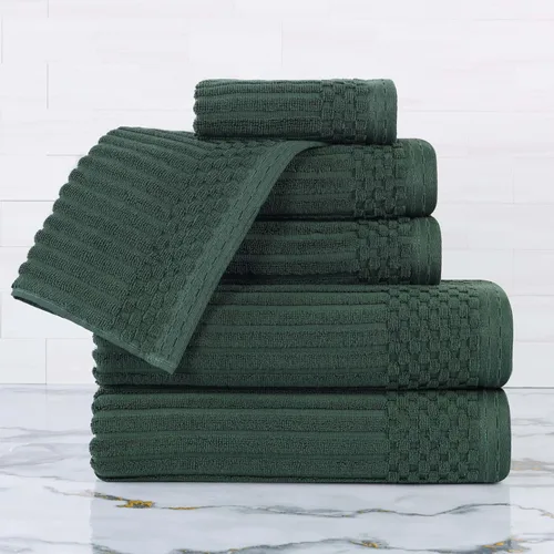 Vista 124 de Superior Juego de 6 toallas de algodón sólido y acanalado, toallas de cara de 13 x 13 pulgadas, toallas de mano de 16 x 28 pulgadas, toallas de baño