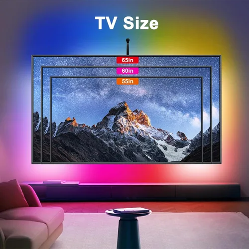 Vista 7 de Retroiluminación LED para TV, tira de luces LED cortables de 12.5 pies que cambian con pantalla de televisores de 55 a 65 pulgadas y monitor de PC