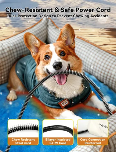 Vista 4 de Almohadilla térmica para mascotas al aire libre para perros y gatos, cama calefactada impermeable para perros y gatos de varios tamaños para Azul