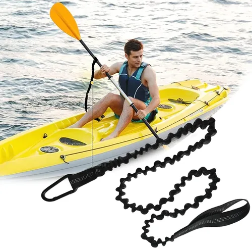 Vista 2 de Paddle Leash Kayak Paddle Holder Tool Lanyard - 2 Pack Stretchable Paddle Strap with Carabiner Secure Leash Lanyard Rope for SUP Kayak Canoe Paddle