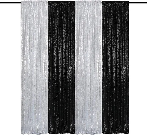 Vista 56 de Cortinas de Fondo de Lentejuelas Negras Cortinas Brillantes con Purpurina 2FTx8FT 2 Paneles para Decoraciones de Bodas Fiestas de Cumpleaños