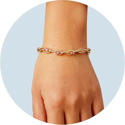 Vista 3 de sineed Pulsera de mal de ojo chapado en oro de 14 quilates, joyería de moda, ajustable, de buena suerte, pulsera de cadena de acero inoxidable