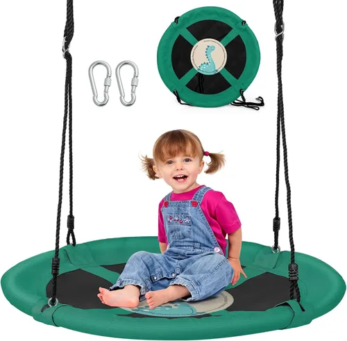 Vista 12 de Costzon - Platillo volador de 40 pulgadas, columpio seguro y resistente para niños de fácil montaje, cuerdas ajustables, ideal para el parque