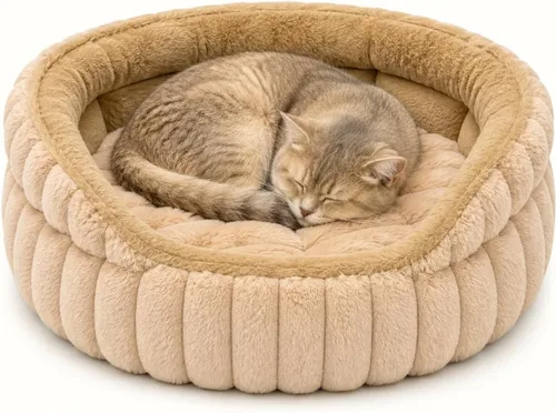 Vista 10 de Camas para gatos de interior, cama redonda lavable para gatitos Gris