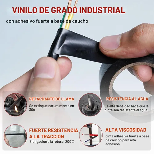 Vista 4 de RED WOLF Cinta eléctrica de vinilo de 1 pulgada x 66 pies, 5 rollos, cinta eléctrica de PVC con certificación UL CSA de 7 mil de grosor, resistente