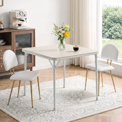 Vista 17 de VECELO Juego de mesa de comedor de 3 piezas, mesa de cocina redonda con 2 sillas tapizadas de terciopelo, diseño de ahorro de espacio para Marrón