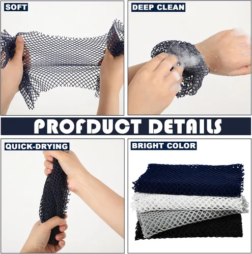Vista 5 de 4 piezas de red africana de baño de esponja exfoliante corporal de poliéster para limpieza corporal de ducha, exfoliante de espalda, paño de baño