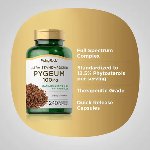 Vista 4 de Piping Rock Pygeum 100 mg 240 cápsulas Suplemento para hombres y mujeres Extracto de corteza de Pygeum Africanum Fitoesteroles ultra
