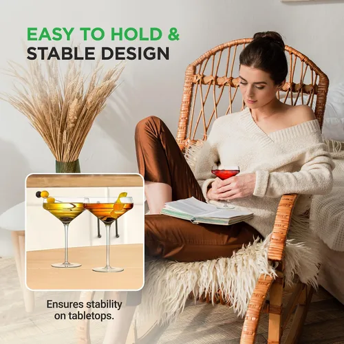 Vista 3 de NutriChef Kitchen Elegant Crystal - 16 vasos de Martini sin plomo, aptos para lavavajillas, 10 onzas, 4.88 pulgadas de diámetro, soplados a mano