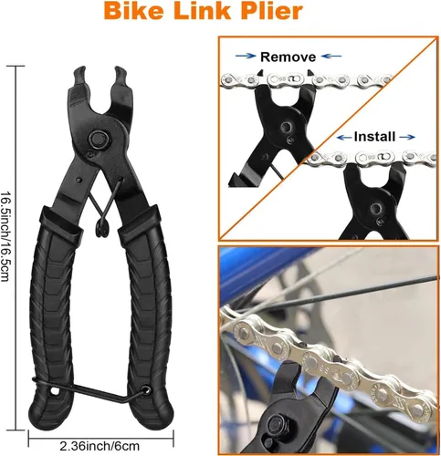 Vista 6 de Kit de herramientas de reparación universal de cadena de bicicleta con herramienta rompedor de cadena de bicicleta, alicates de eslabones maestros