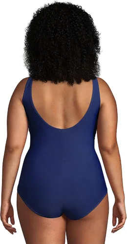 Vista 2 de Lands' End Traje de baño de una pieza para mujer, largo y delgado, con control de abdomen, resistente al cloro, con cuello en V