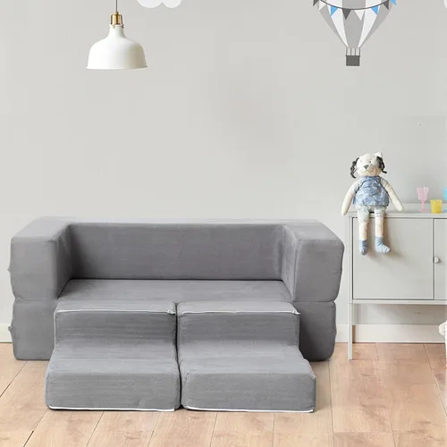 Vista 5 de Sofá modular para niños pequeños, muebles imaginativos para dormitorio, sofá infantil para jugar, dormir, niñas y niños pequeños, gris