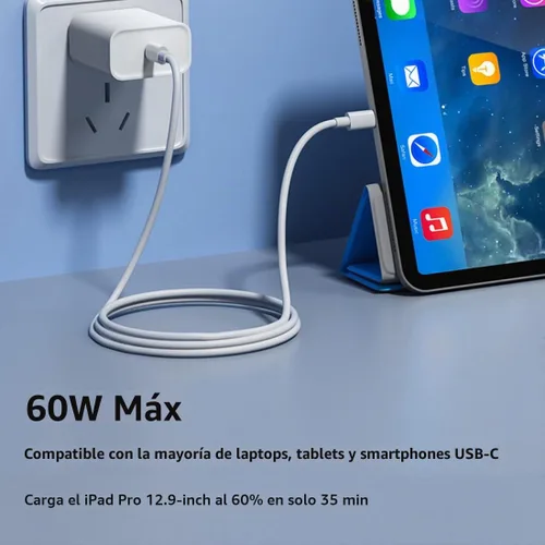 Vista 4 de Pocxwa - Cable de carga USB-C, cable de carga rápida de 60 W para iPad Pro