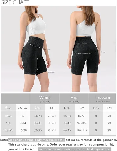 Vista 6 de ODODOS Pantalones cortos de yoga sin costuras para mujer, cintura alta, levantamiento de glúteos, lavado ácido, acanalado, entrenamiento, gimnasio