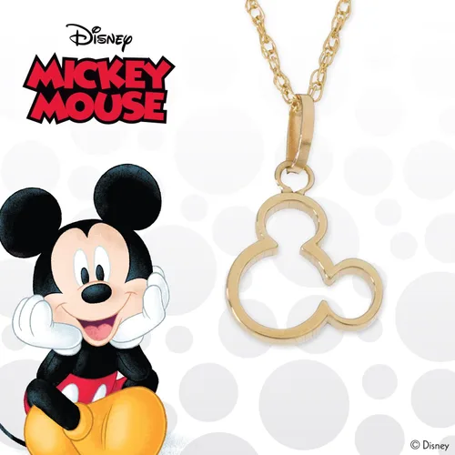 Vista 4 de Disney Jewelry Silhouette Cutout Necklace, Mickey Mouse, Minnie Mouse, 14k Gold Pendant