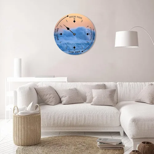 Vista 6 de Reloj de marea con marea alta y baja, la pared del océano Pacífico, reloj de marea de madera, luna, hora del océano, reloj costero, reloj