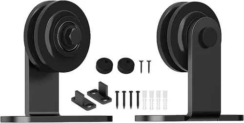 Vista 7 de skysen Juego de rodillos de hardware para puerta corrediza de granero negro