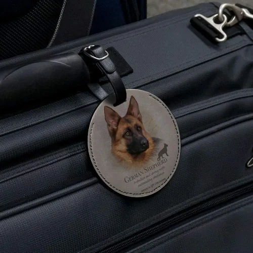 Vista 5 de Tarjeta de identificación redonda de piel con diseño de perro pastor alemán