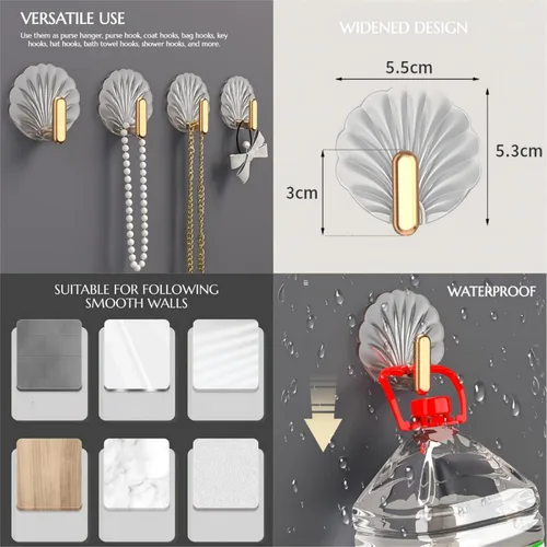 Vista 5 de Ganchos adhesivos de pared, ganchos decorativos resistentes para llaves, bolsos, sobre la puerta, paquete de 4