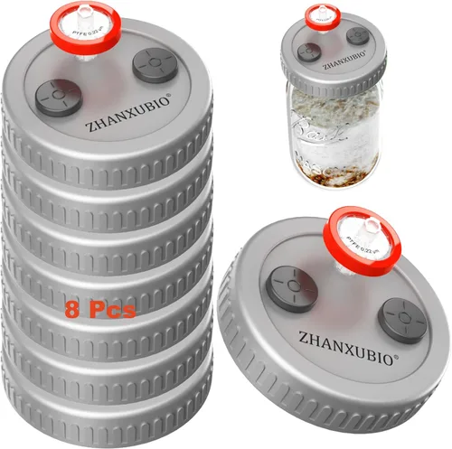 Vista 12 de Tarro de hongos, tapa de cultivo líquido, boca ancha, boca rejuvenecida, plástico de grado alimenticio, con membrana de PTFE y puertos de inyección