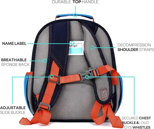 Vista 5 de mibasies Mochila para niñas y niños, ideal para niños y niñas, mochila para preescolar jardín de infantes y primaria, Azul oscuro, Niñito-7L