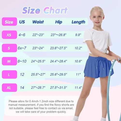 Vista 6 de QooNoo Girls Butterfly Shorts with Pocket Flowy Athletic Shorts High Waist Preppy Running Shorts for Kids Teen