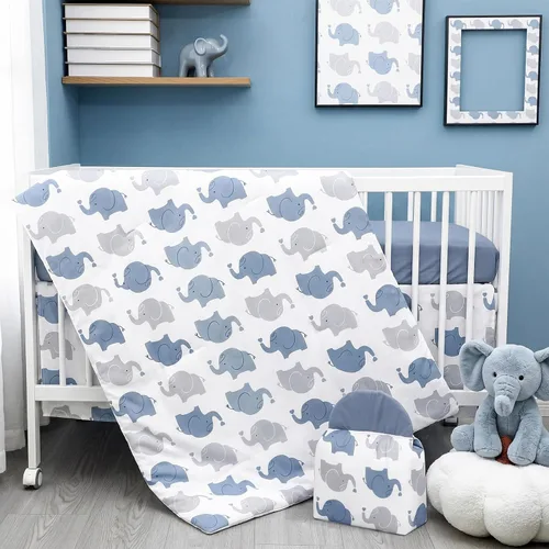 Vista 10 de Juego de ropa de cama de 4 piezas para cuna con animales del bosque, incluye falda de cuna de safari en la jungla, manta, sábana de cuna y apilador