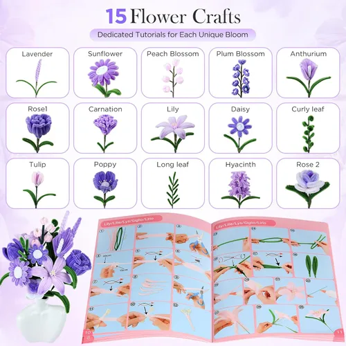 Vista 4 de Limpiador de tuberías Flores, 540 piezas de limpiadores de tuberías a 3. Morado