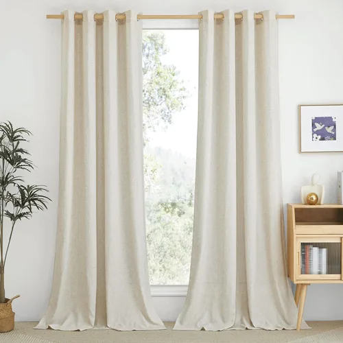 Vista 27 de NICETOWN - Cortinas de lino angora para ventana de cocina sobre el fregadero, con ojales, lino grueso angora, tratamientos cortos para ventanas