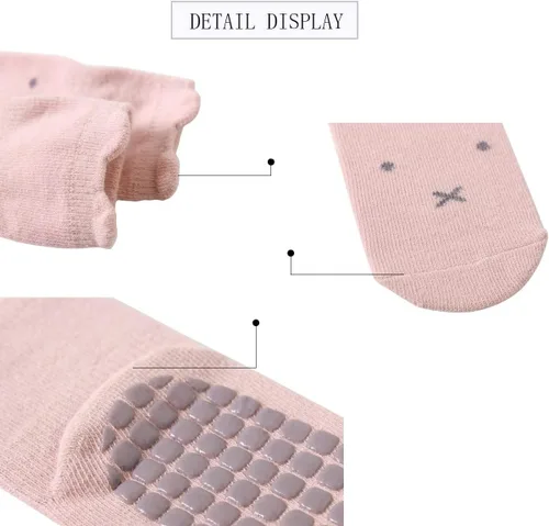 Vista 3 de FYLuoke Calcetines antideslizantes para bebés, niños y niñas, 5 pares de calcetines antideslizantes para bebés y niños pequeños