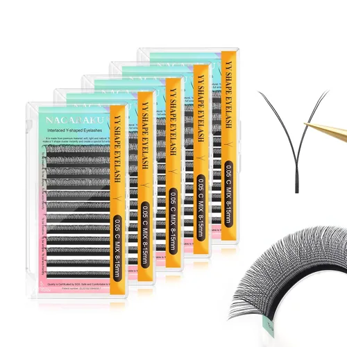 Vista 54 de NAGARAKU YY - Extensiones de pestañas, suministros Y, Lash 4D, Easy Fan, pestañas cruzadas de volumen ruso, pestañas YY, tejidas a mano, malla