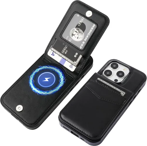 Vista 26 de KIHUWEY Compatible con iPhone 15 Pro Funda Cartera con Soporte para Tarjetas de Crédito, Tapa de Cuero Premium con Cierre Magnético y Soporte, Funda