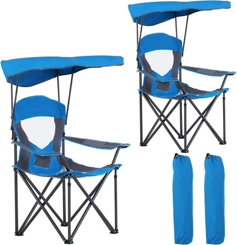 Vista 8 de LET'S CAMP Silla de campamento con toldo de sombra, silla de toldo Azul bebé