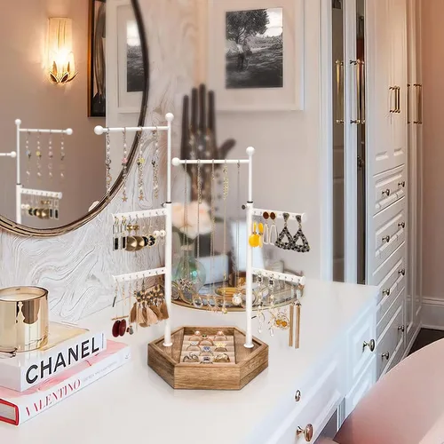 Vista 3 de Soporte organizador de joyas, soporte de 6 niveles para joyas con altura ajustable, organizador de exhibición y almacenamiento para aretes, anillos
