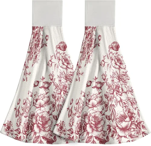 Vista 44 de Poppy Flower Hanging Hand Towels Set of 2,17x12 Inch Watercolor Chinoiserie Yellow Black Floral Soft Absorbent Dish Cloth Tie Towel for Kitchen