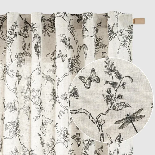 Vista 12 de Lazzzy Cortinas de lino floral verde con bolsillo para barra de granja, 50 Charlotte Verde