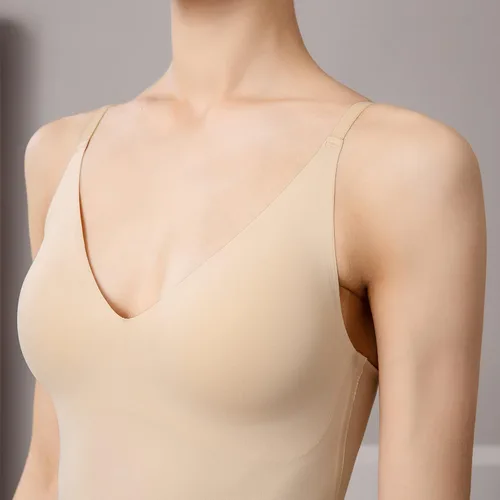 Vista 4 de Camisola ajustada para mujer con brasier integrado, tirantes delgados, camiseta sin mangas