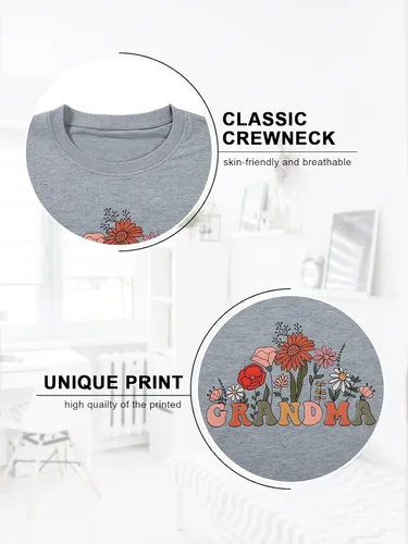 Vista 5 de MAXIMGR Sudadera de abuela para mujer, sudadera de cuello redondo Gigi, sudadera de nana, sudadera colorida para abuela con estampado floral