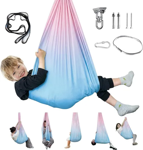 Vista 8 de Columpio sensorial para niños y adultos, columpio de terapia de doble capa para interiores y exteriores, columpio para acurrucarse con accesorios