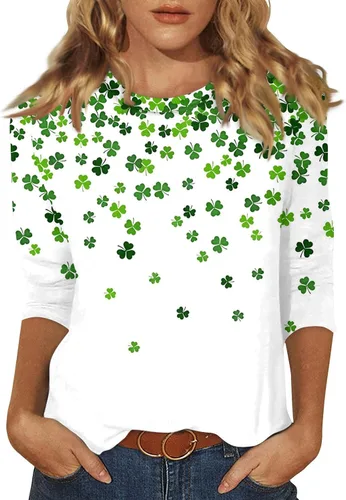 Vista 37 de Camisetas personalizadas para mujer, a la moda, casual, de séptima manga, estampada, cuello redondo, camiseta
