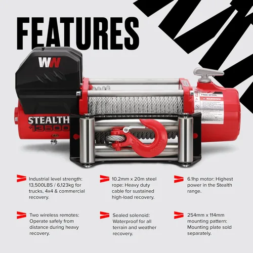 Vista 3 de Stealth Winches Cabrestante para Camión de 13500lb 12V Cabrestante Eléctrico con 2 Controles Remotos Inalámbricos y Cuerda de Acero, Perfecto