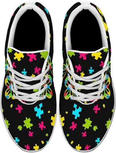 Vista 2 de Sonzj-II Zapatos de concientización sobre el autismo para mujer y hombre, ligeros, para correr, autismo, rompecabezas, tenis, caminar, gimnasio